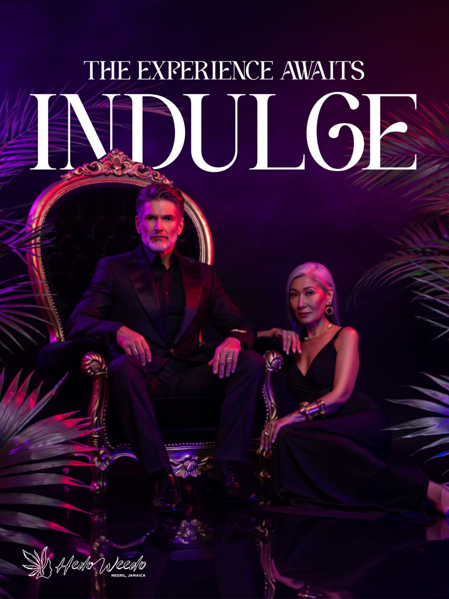 HedoWeedo poster: a couple on a velvet throne under the headline Indulge